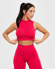 Define Seamless Half Zip Crop Tank | Viva Magenta