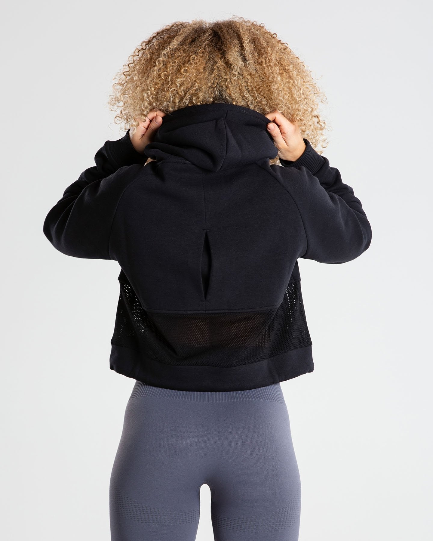 True Mesh Cropped Hoodie | Black