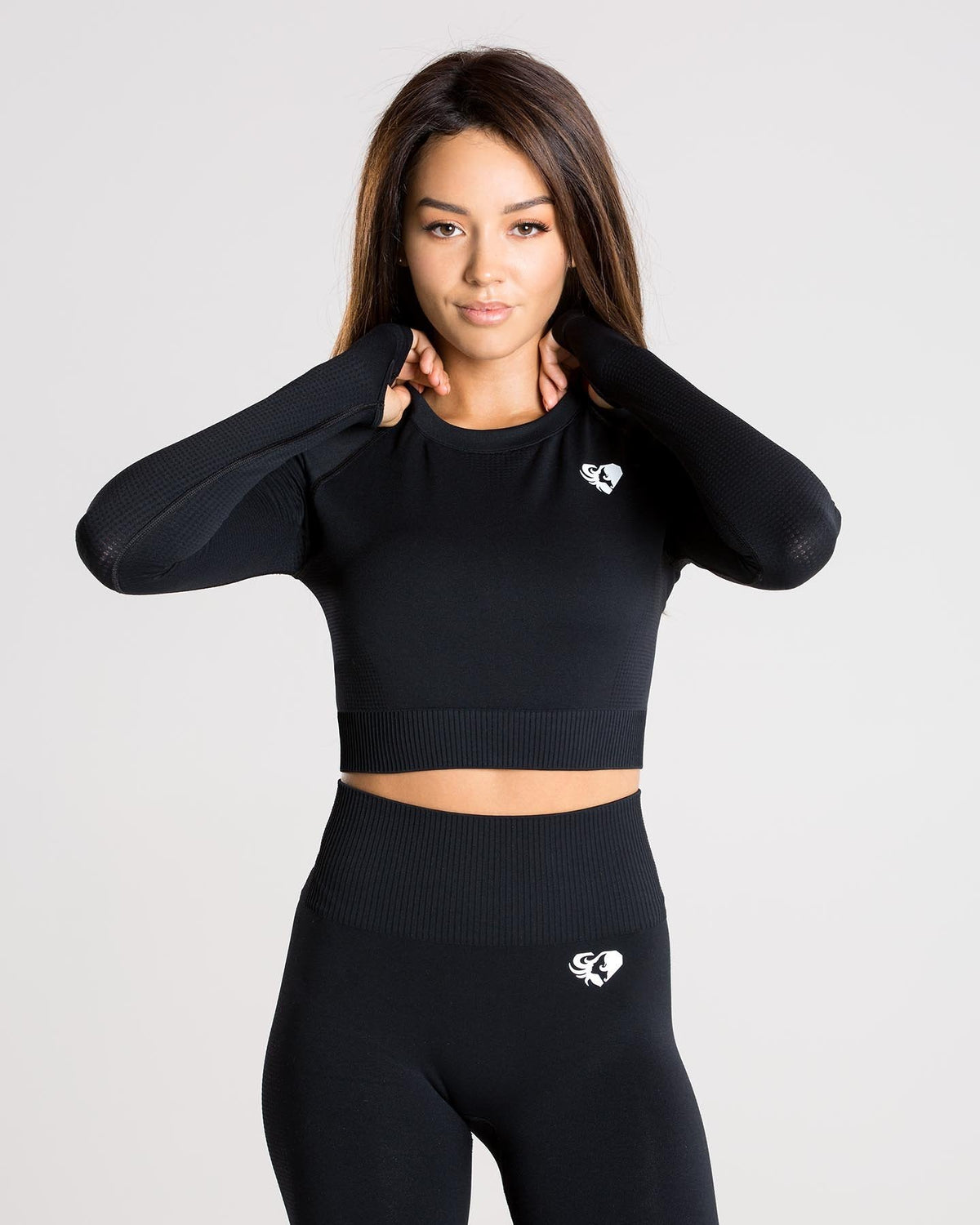 Power Seamless Long Sleeve Crop Top | Black