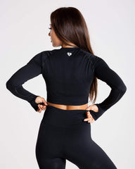 Power Seamless Long Sleeve Crop Top | Black