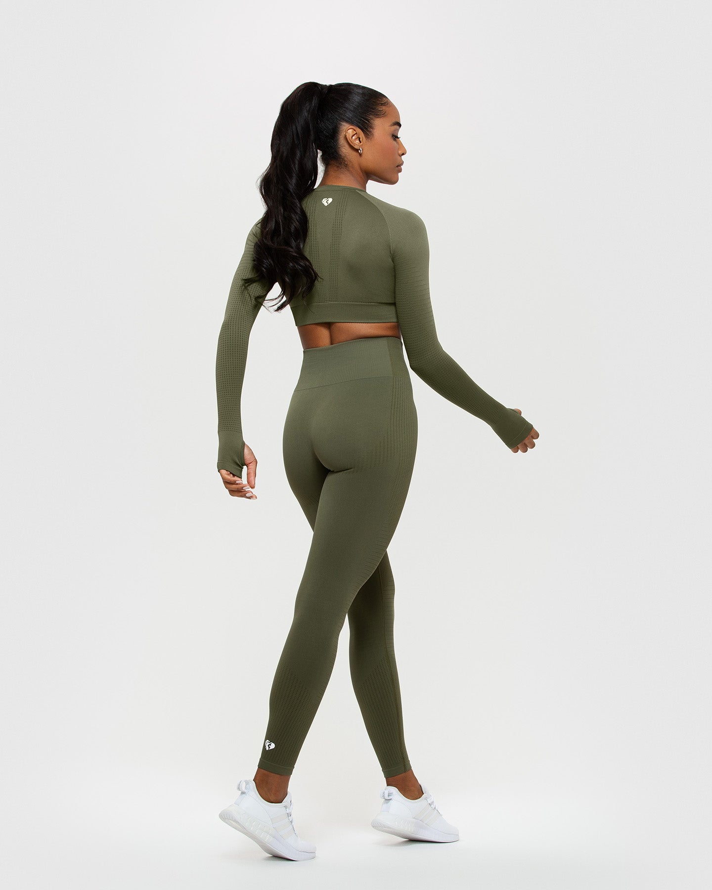 Power Seamless Long Sleeve Crop Top | Khaki