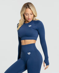 Power Seamless Long Sleeve Crop Top | Sapphire Blue