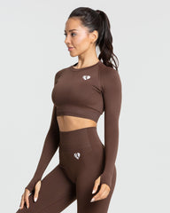 Power Seamless Long Sleeve Crop Top | Walnut Brown